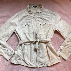 Dalia Cream Utility Jacket with Stand-Up Collar and Belt
